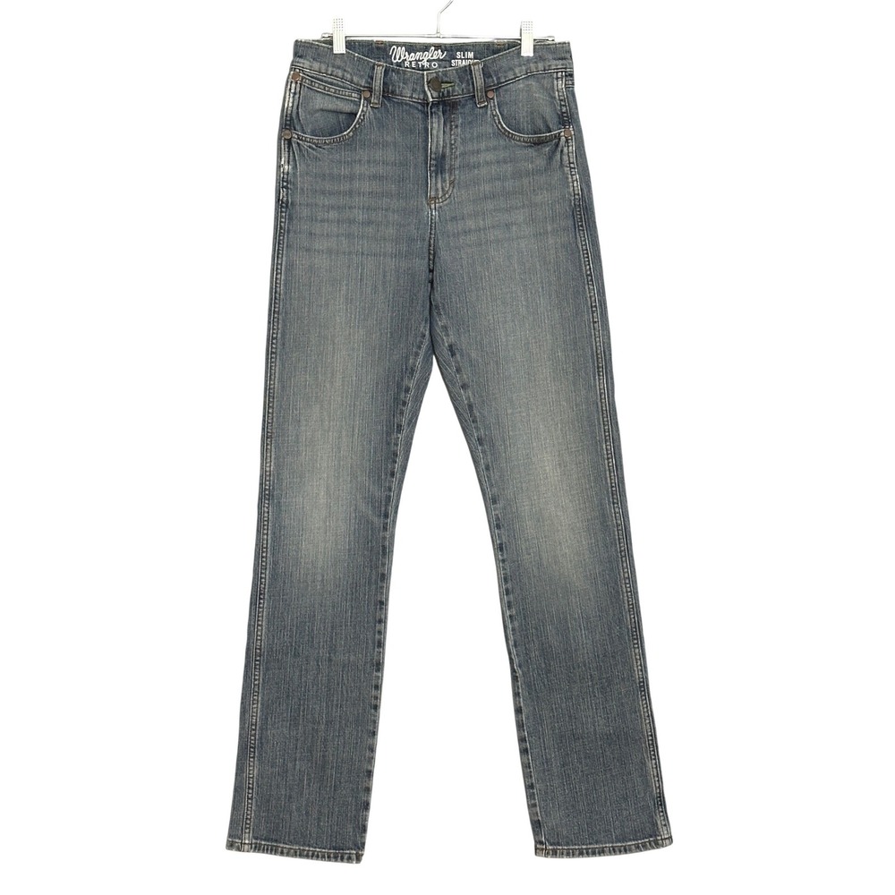 Wrangler Retro Slim Straight Jeans Mens 30x34 Medium Wash Blue Denim Western